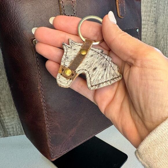 Western Keychain Horse Charm NEW FAST SHIP Leather Cowhide - Picture 1 of 5